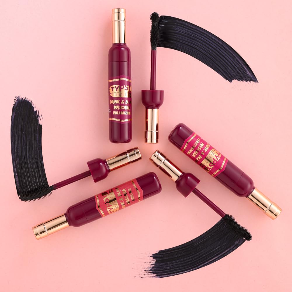 Typsy Beauty Drink & Blink Lengthening Mascara - Intense Black for Extreme Volume & Length | Hourglass Wand for Clump-Free, Long-Lasting Wear | Paraben & SLS Free (9g) | Perfect for Day to Night Makeup, Parties & Special Occasions