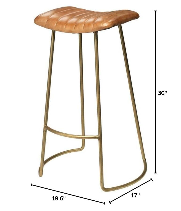 Brown & Gold Transitional Leather Bar Stool with Iron Frame - Perfect for Kitchen Islands, Home Bars & Modern Dining Areas