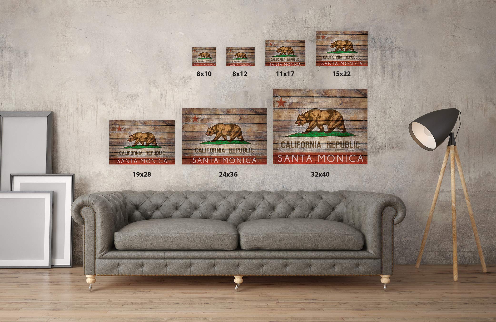 California Flag Wall Art - 8x12 Inch Santa Monica Poster, Bear Flag Printed Decor for Home & Office - Perfect for CA Lovers, Beach House & Western Style Room Decoration
