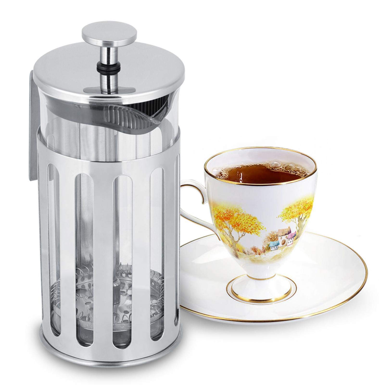 Premium Stainless Steel French Press Coffee Maker with Glass Carafe - 34oz Household Coffee & Tea Maker for Rich Flavor - Ideal for Home, Office, Camping & Gifts