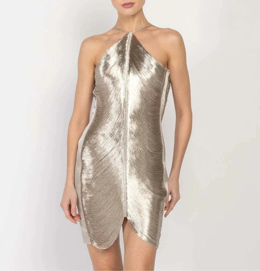Elegant Metallic Silk Cocktail Dress for Women - Perfect for Parties, Weddings & Evening Events