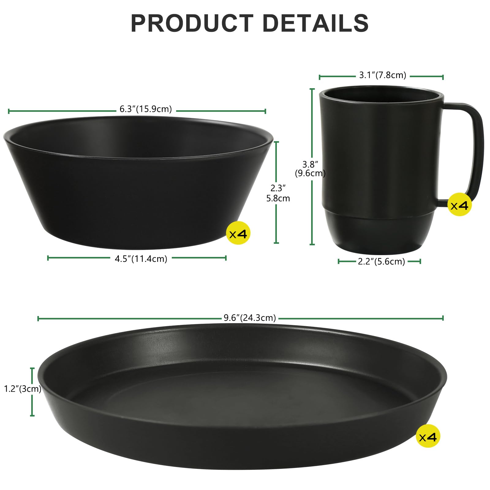 Eco-Friendly 12-Piece Wheat Straw Dinnerware Set for 4 - Unbreakable Reusable Plates, Bowls & Mugs - Perfect for Camping, RV, Dorm, Kitchen & Outdoor Dining - BPA-Free Sustainable Tableware