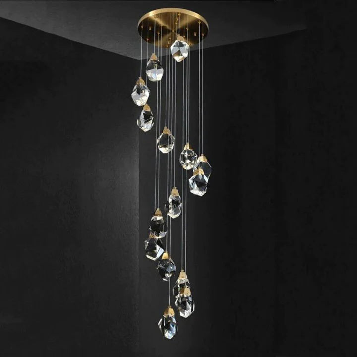 Elegant Prism Crystal Staircase Chandelier - Modern Luxury Lighting Fixture for Grand Foyers, Stairwells & High-End Home Decor