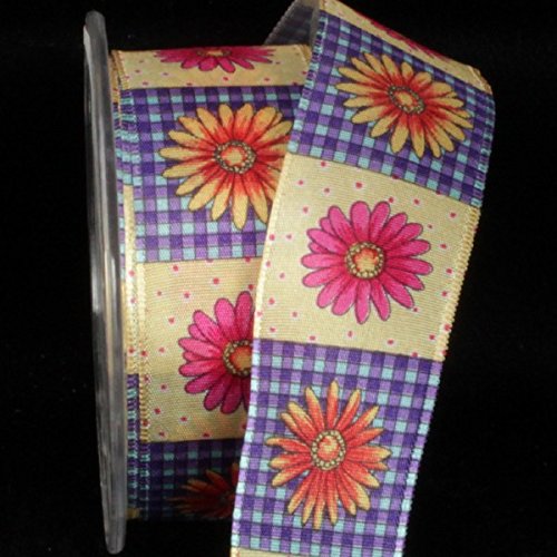The Ribbon People Gingham Taffeta Country Flower Wired Craft Ribbon - 1.5 Inch x 27 Yards for Gift Wrapping, DIY Crafts, Wedding Decorations and Home Decoration