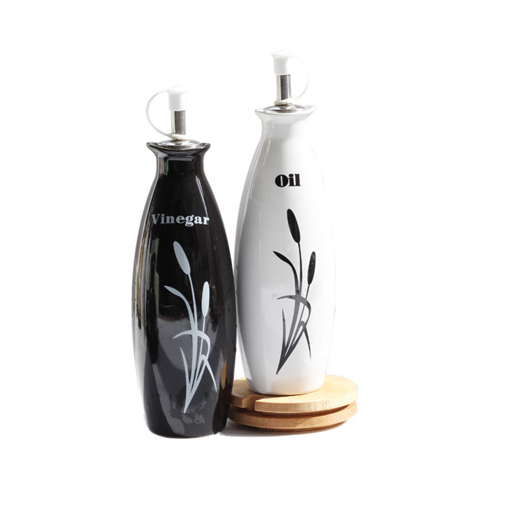 Premium Leaf-Shaped Ceramic Oil and Vinegar Dispenser Set - Elegant Kitchen Bottles for Cooking, Salad Dressing & Home Decor (Oval Design)