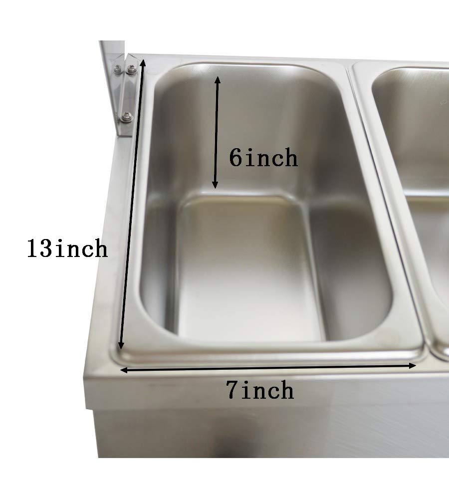 Commercial Food Warmer Bain Marie Buffet Steam Heater - 12x5.5x6 Inch Stainless Steel Pan with Glass Shield (4 Pans) - Perfect for Restaurants, Catering & Buffet Service