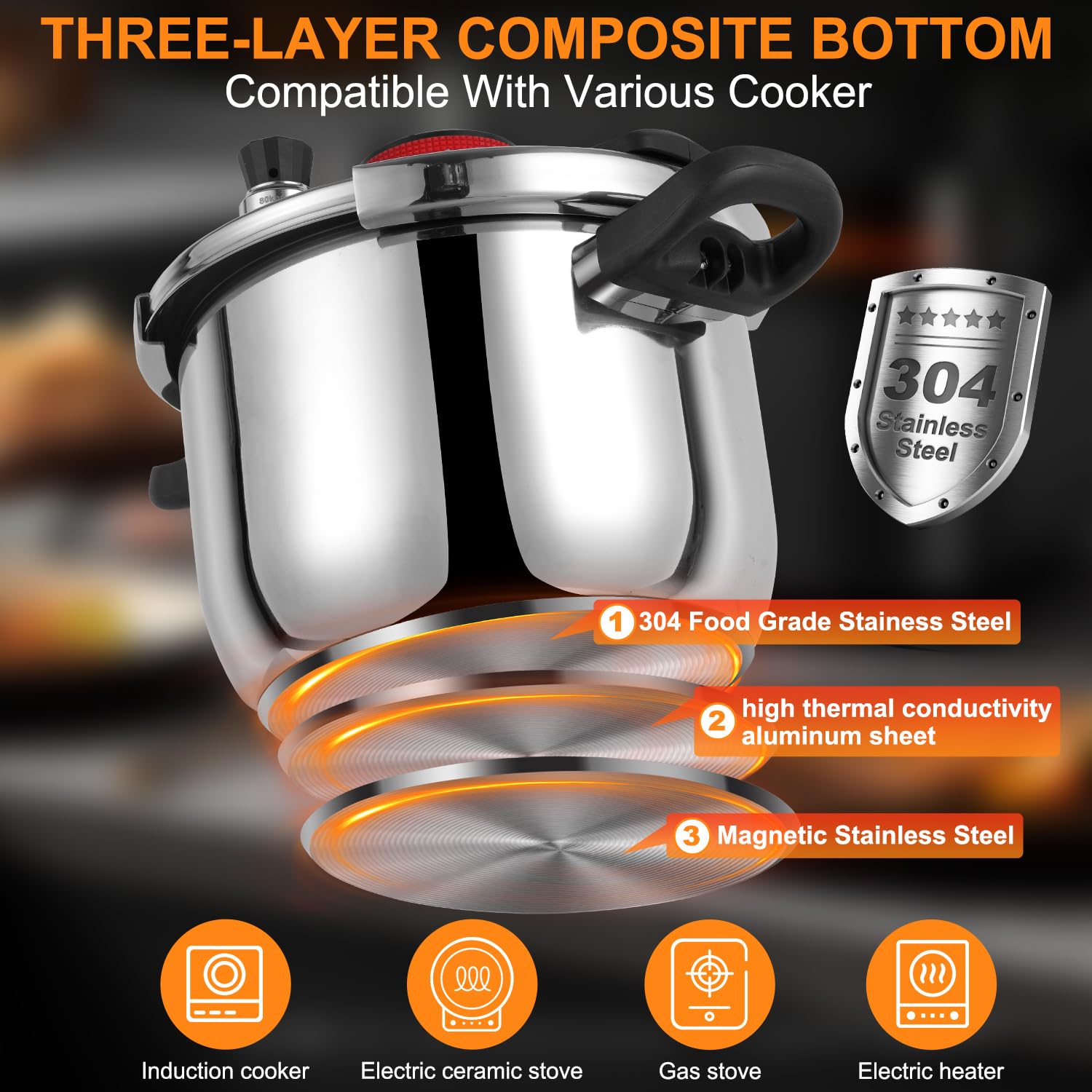 10 QT Stainless Steel Pressure Cooker & Canner - Explosion-Proof, Rotating Lock Lid, One-Hand Operation - Thickened Silicone Ring & Anti-Scald Handle (Silver) - Perfect for Canning, Meal Prep & Fast Cooking