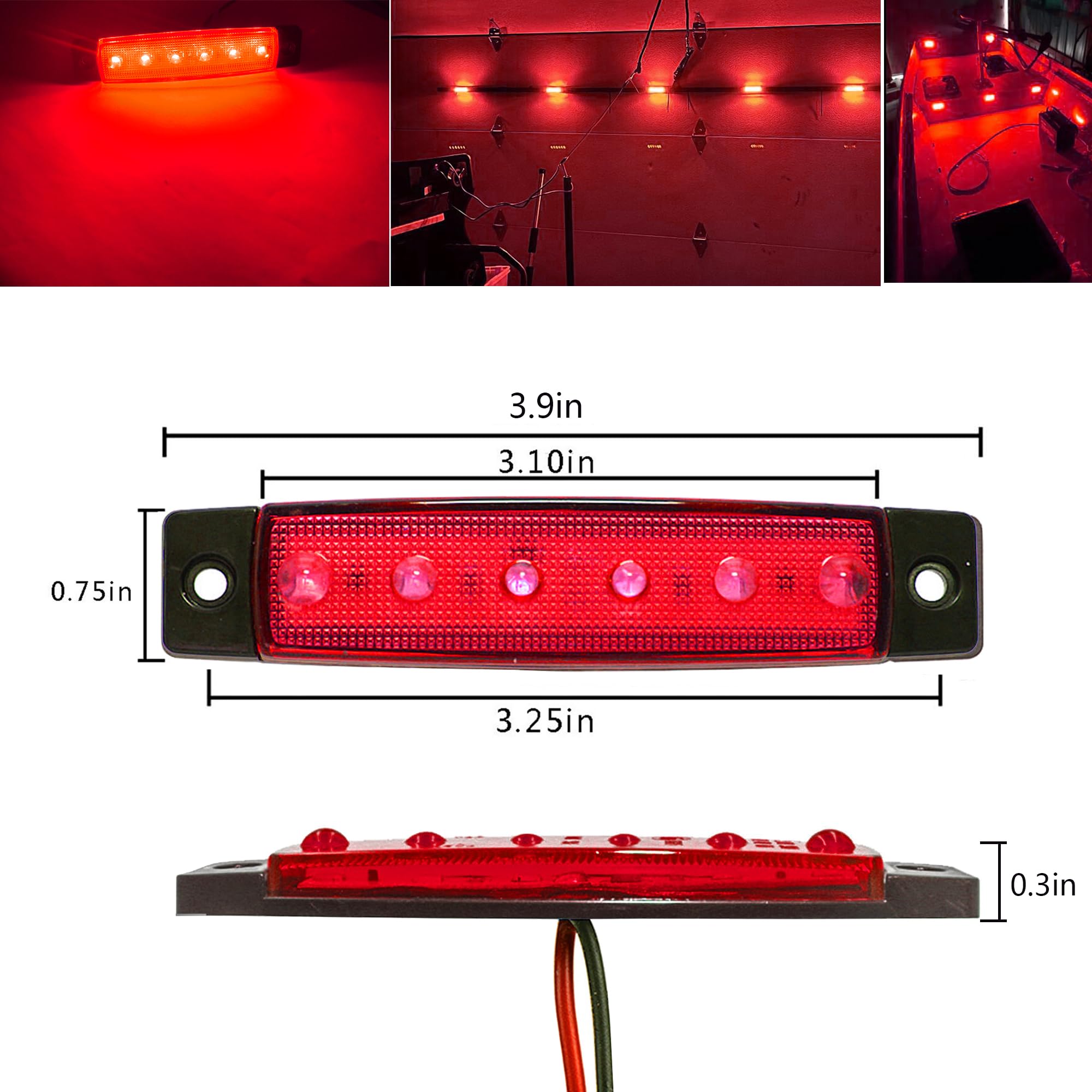 10 Pcs Red LED Rock Strip Lights - Car Underglow Wheel Well Lighting Kit for Wrangler, Truck, Golf Cart, RV, SUV | Offroad, Night Driving & Custom Vehicle Decoration
