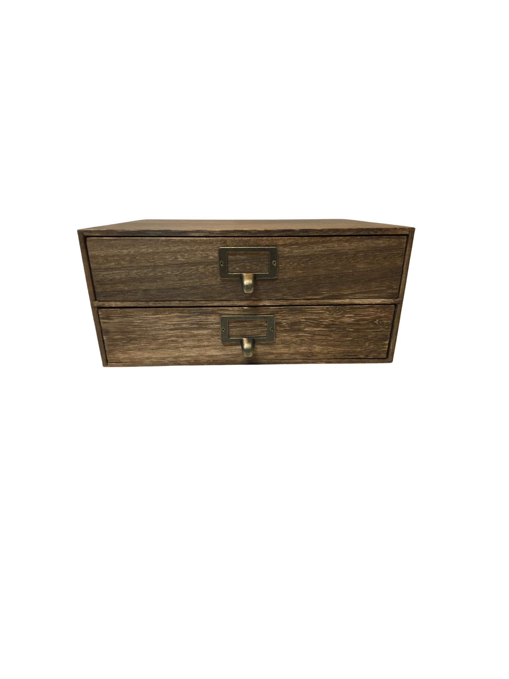 Wallniture Wooden 2-Drawer Under Monitor Stand with Printer Platform & Paper Holder - Home Office Desk Organizer in Walnut - Perfect for Computer Workstations, Small Spaces & Organization Needs