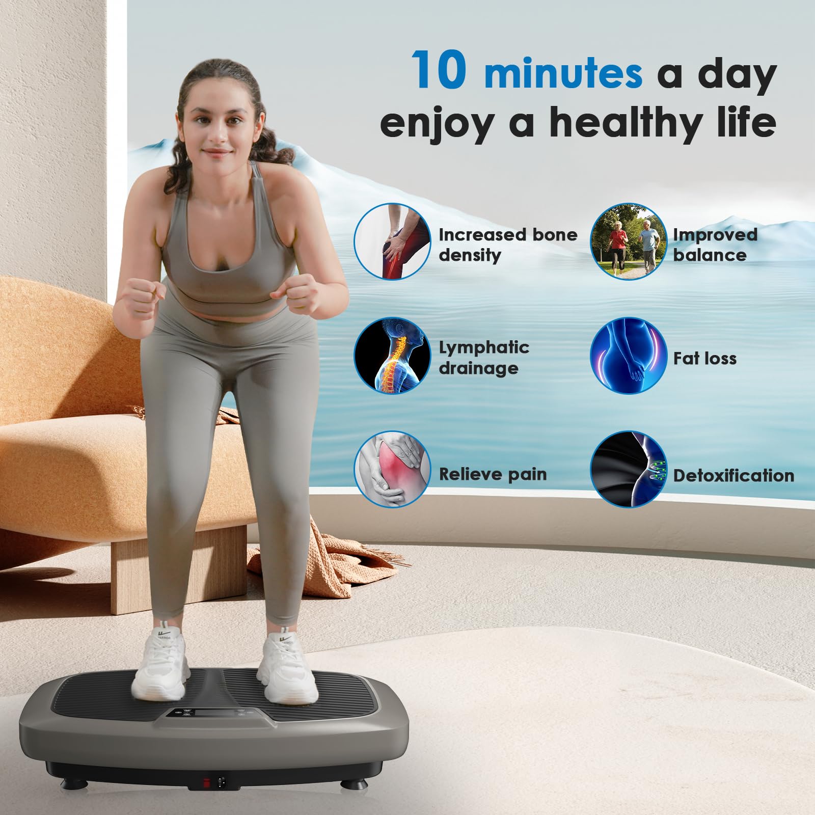 Whole Body Vibration Plate Machine for Home Workout - Lymphatic Drainage, Weight Loss & Fitness Training with Pilates Bar & Resistance Bands (Remote Included) - Perfect for Home Gym, Physical Therapy & Recovery