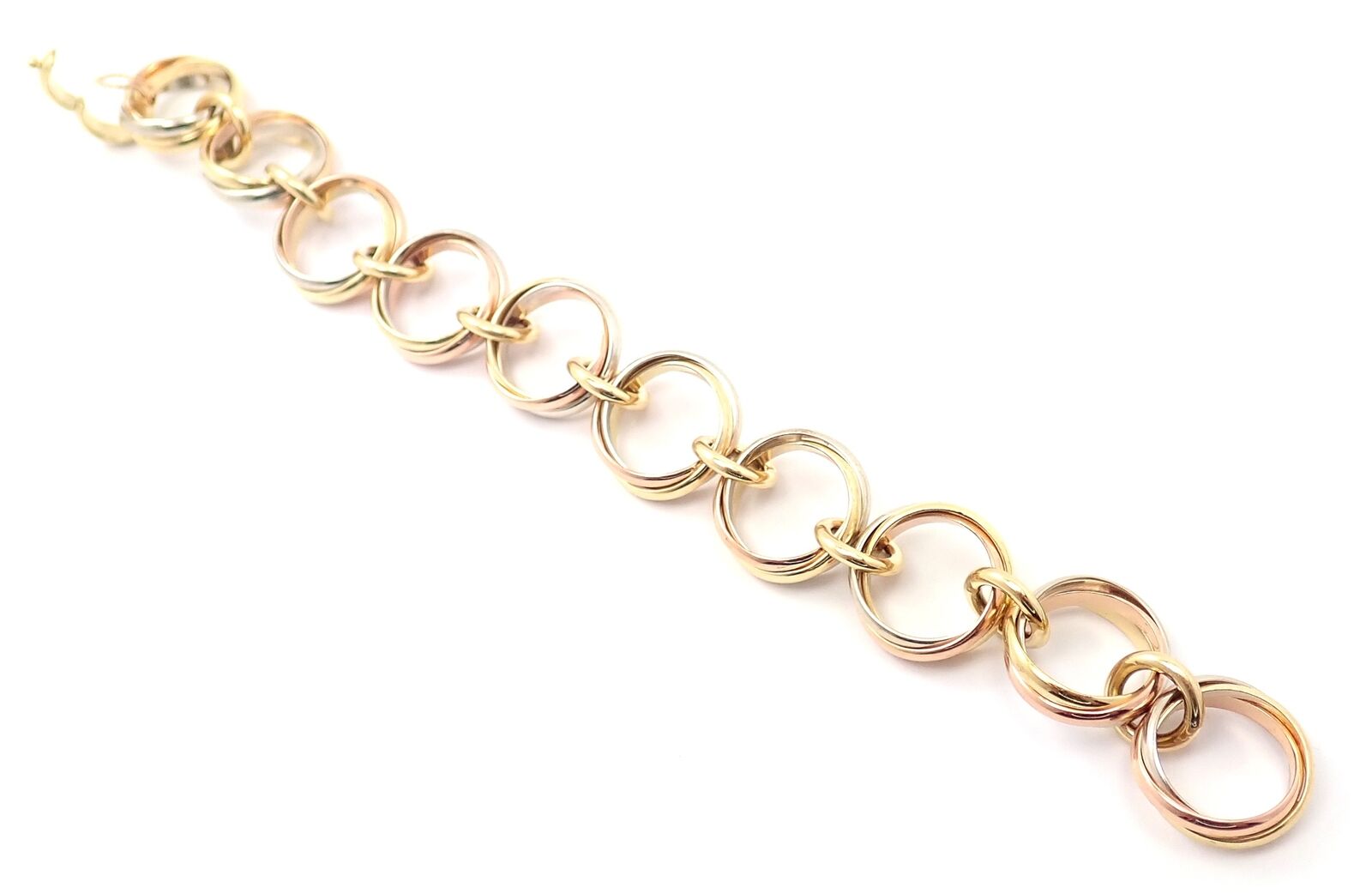 Authentic Cartier Trinity 18K Tri-Color Gold Round Wide Link Bracelet for Women - Luxury Jewelry Gift for Anniversary, Birthday & Special Occasions