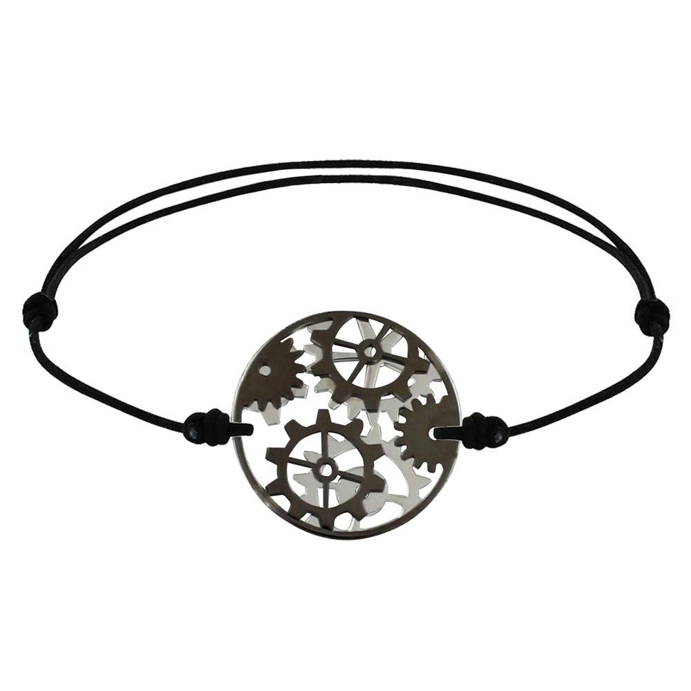 Men's Link Bracelet with Gears & Medal Design - Reversible Silver & Ruthenium for Casual Wear & Gift Giving