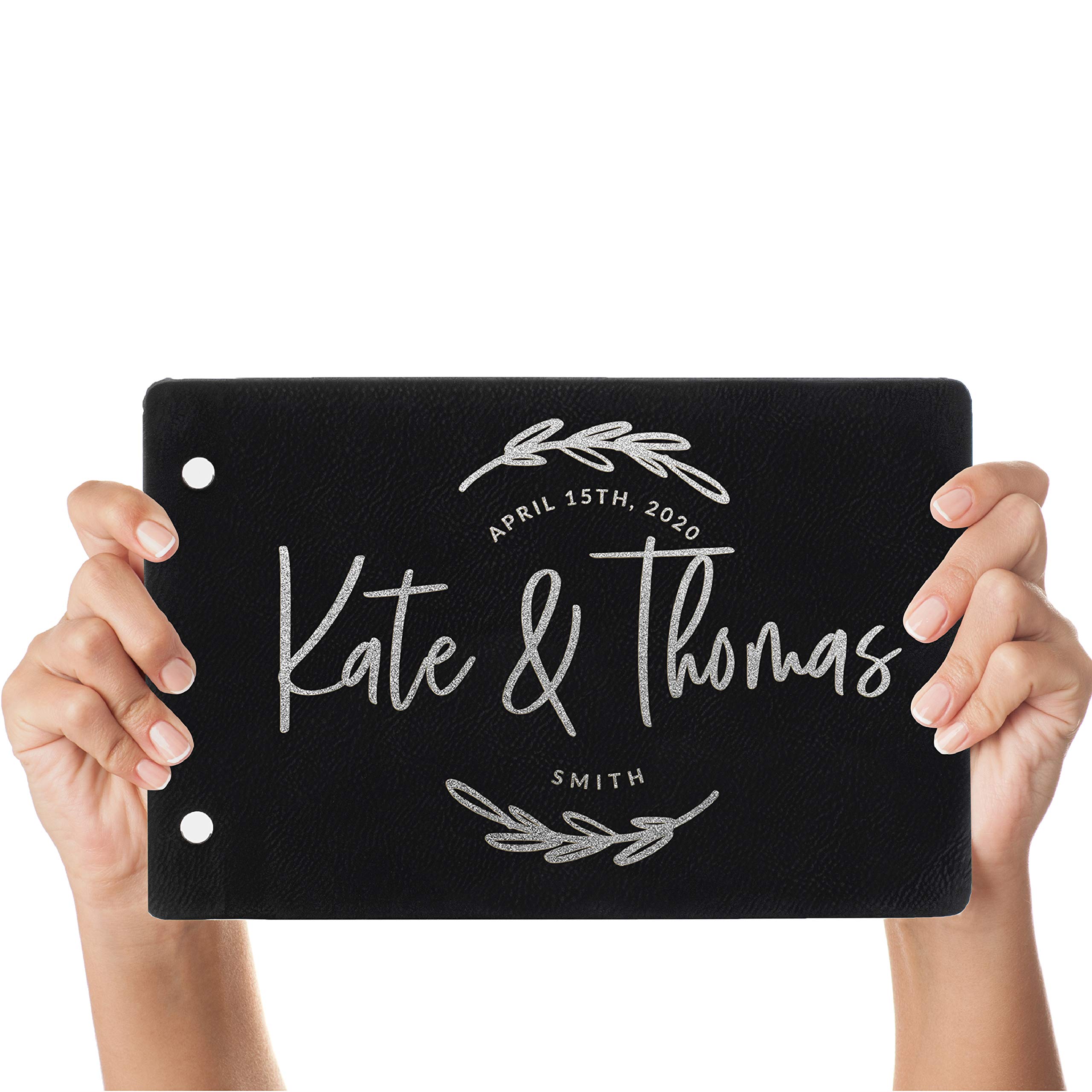 Personalized Leather Wedding Guest Book for Bride and Groom - Custom Guest Signing Book with 60 Pages (9.5