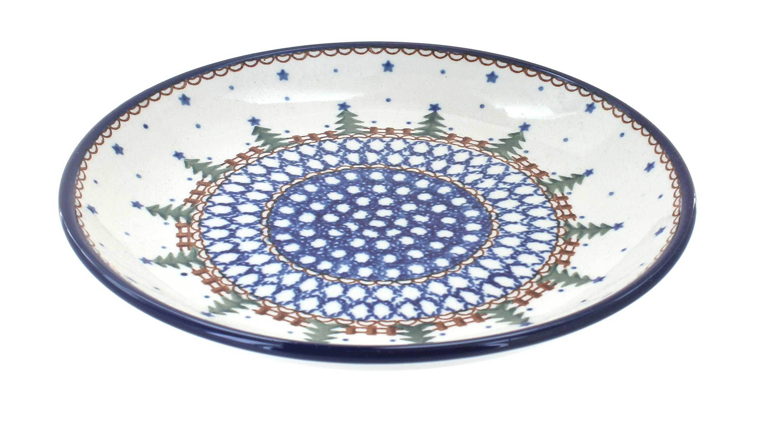 Handmade Blue Rose Polish Pottery Dessert Plate - Rustic Pines Design for Cake, Cookies & Pastries - Perfect for Tea Parties, Weddings & Farmhouse Decor