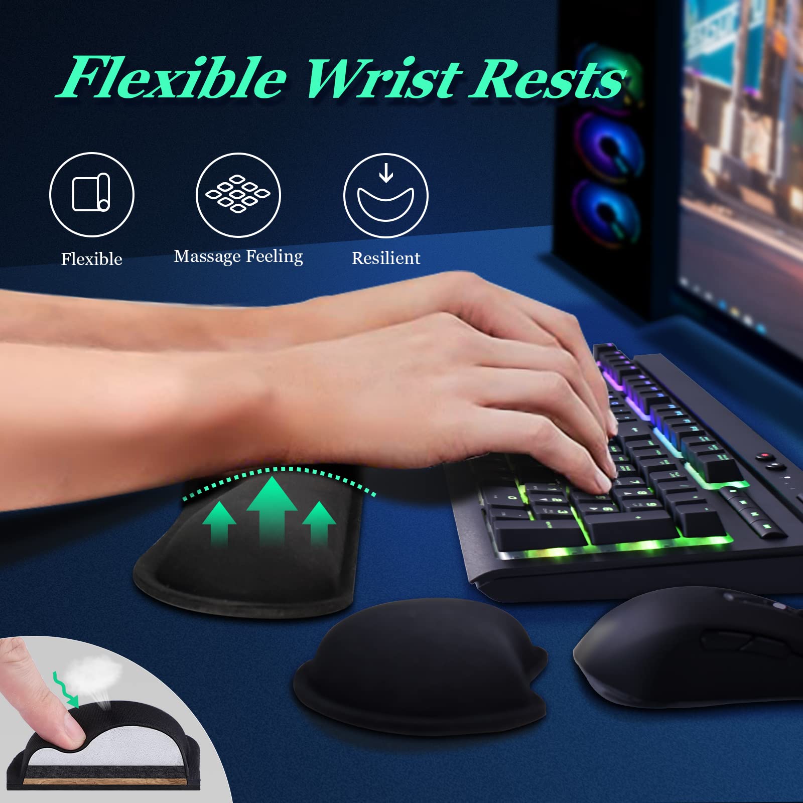 IVIENX 3-in-1 RGB LED Gaming Mouse Pad with Wrist Support - 31.5×11.8 Inch Large Gaming Keyboard Mat - 15 Light Modes & 2 Brightness Levels - Perfect for PC Gaming Setup, Office Work & Streaming Station