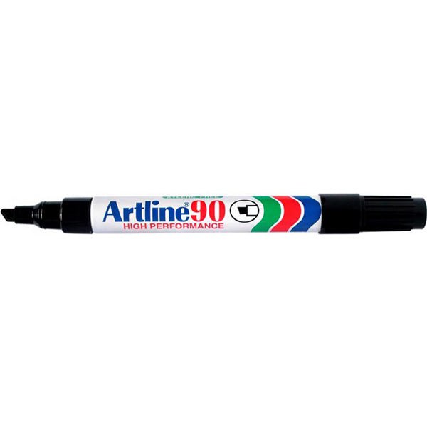 Artline 90 Permanent Marker 5mm Chisel Tip Black - Pack of 12 - Ideal for Office, School, Art Projects & Labeling