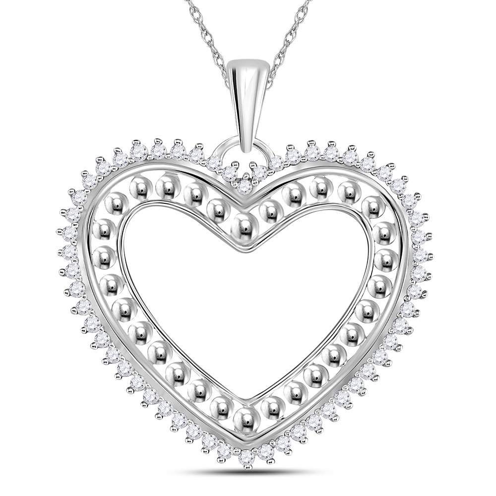 14K White Gold Women's Round Diamond Beaded Heart Pendant Necklace - 1/4 Cttw Diamond Jewelry Gift for Her - Perfect for Valentine's Day, Anniversary & Special Occasions
