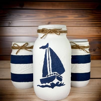 Nautical Mason Jar Set - Rustic Glass Jars with Rope Handles for Home Decor, Wedding Centerpieces, Beach Theme Parties & Farmhouse Style Kitchens