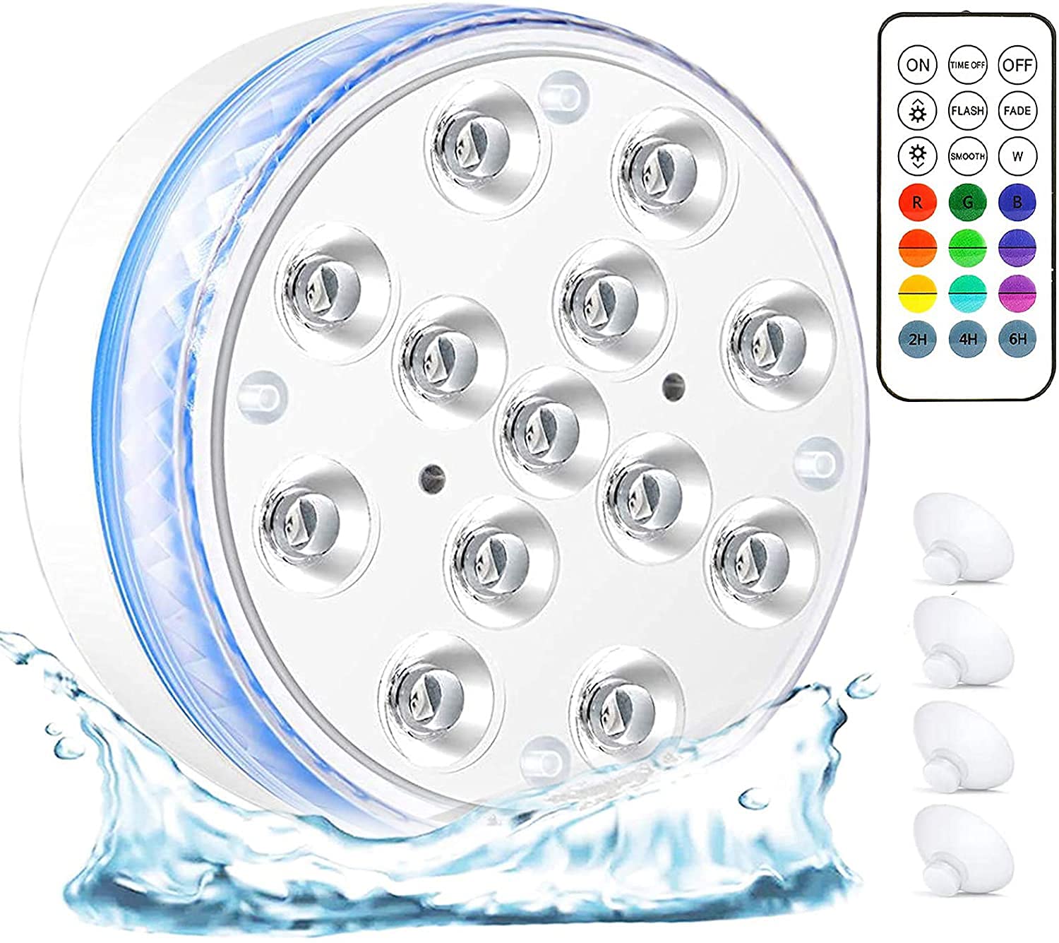 16 Color Changing Submersible LED Pool Lights with Remote - Waterproof Underwater Lights for Inground Pools with Magnets & Suction Cups (1 Pack) - Perfect for Pool Parties, Night Swimming & Backyard Decor
