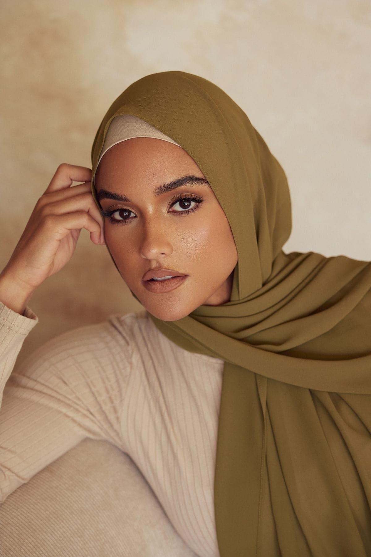 Premium Olive Chiffon Hijab - Soft & Breathable Muslim Scarf for Women - Perfect for Daily Wear, Prayer, and Special Occasions