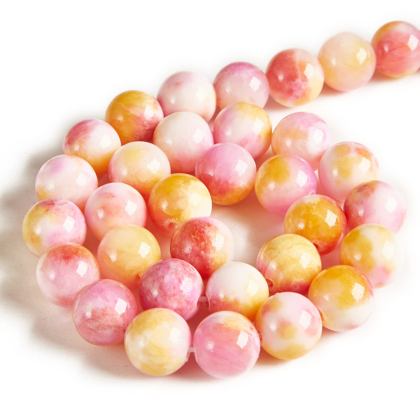 60pcs 6mm Pink & Yellow Natural Jade Beads - Round Loose Gemstone Beads for DIY Jewelry Making, Bracelets, Necklaces & Craft Projects