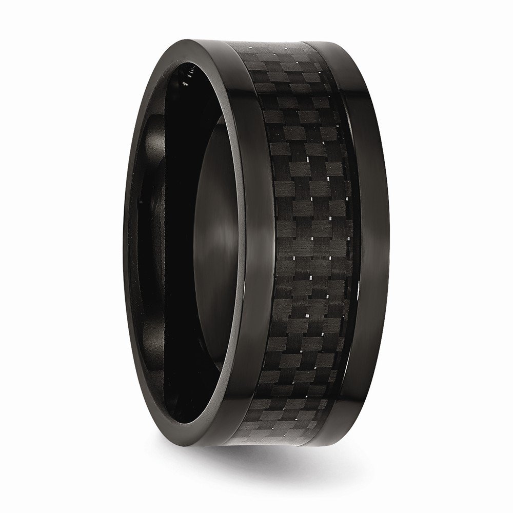 Titanium 9mm Black IP-Plated Carbon Fiber Inlay Men's Wedding Band Ring - Comfort Fit Design for Men - Perfect for Weddings, Anniversaries, and Everyday Wear