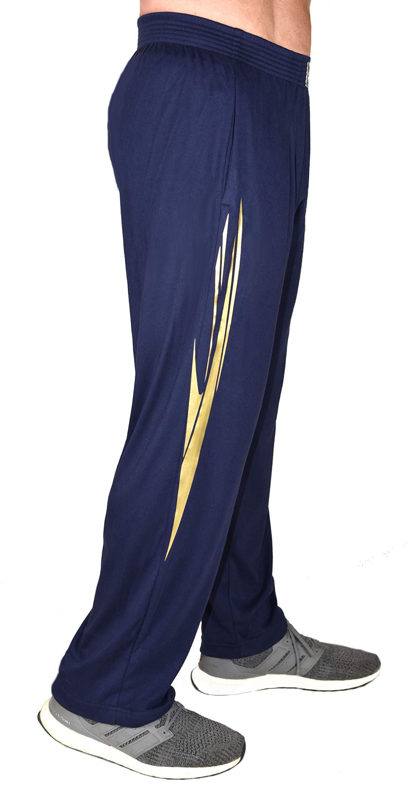 Stylish Navy Blue Baggy Workout Pants with Gold Spear Design - Perfect for Gym, Yoga & Casual Wear