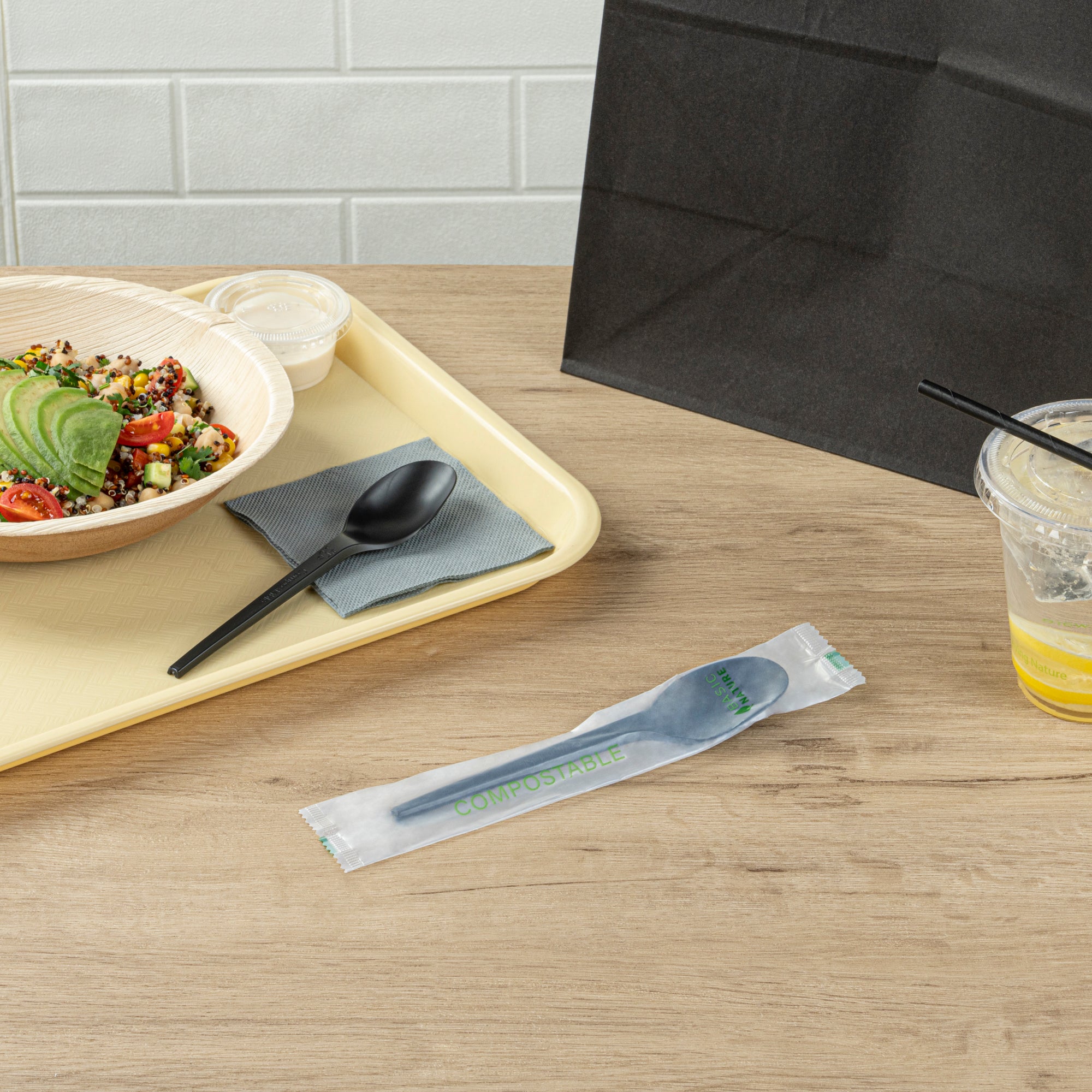 Eco-Friendly Black CPLA Plastic Spoons - Compostable, Heat Resistant (6.5