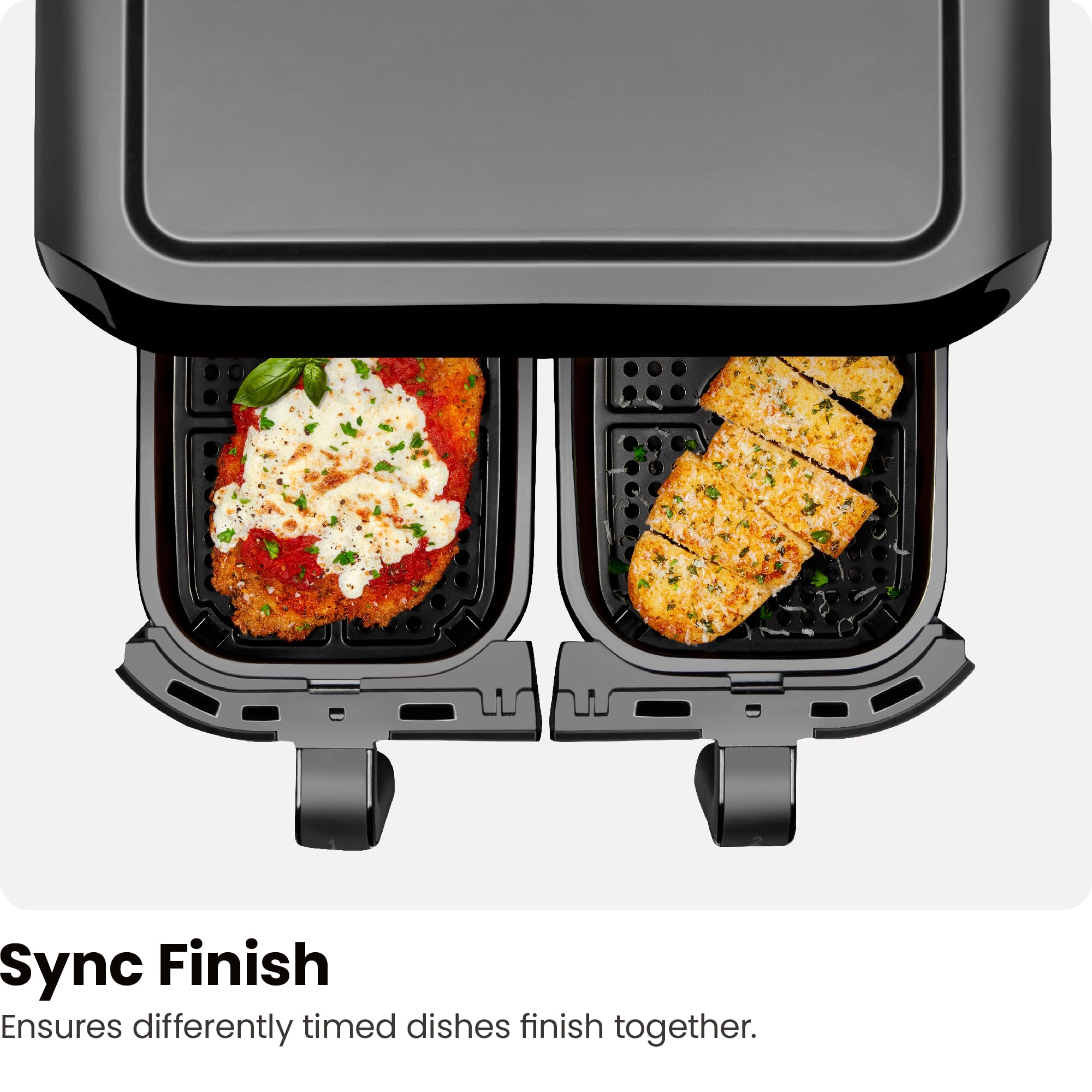 Chefman 6 Quart Dual Basket Air Fryer - Digital Touchscreen, Smart Sync Finish, Hi-Fry Technology, Auto Shutoff, 2 Independent 3QT Nonstick Dishwasher-Safe Baskets - Healthy Oil-Free Cooking for Family Meals, Snacks & Party Foods - Black
