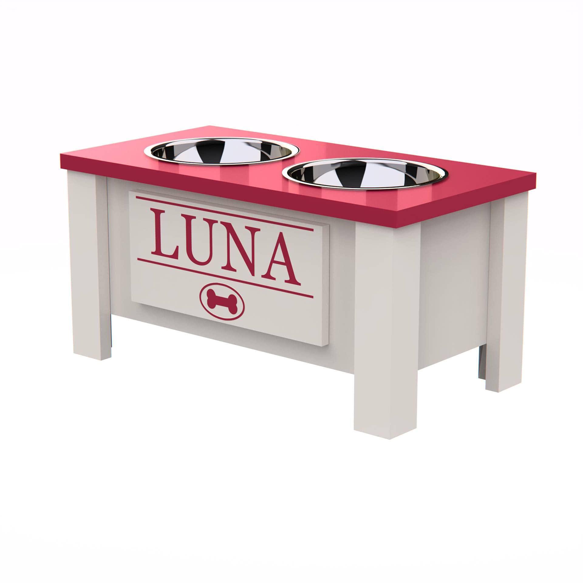 Personalized Elevated Dog Bowl Stand for Large, Medium, Small & X-Small Dogs - Stainless Steel Food & Water Bowls with Internal Storage - Raised Pet Dish for Better Digestion & Comfort (Medium, Magenta) - Perfect for Kitchen, Living Room or Outdoor Use