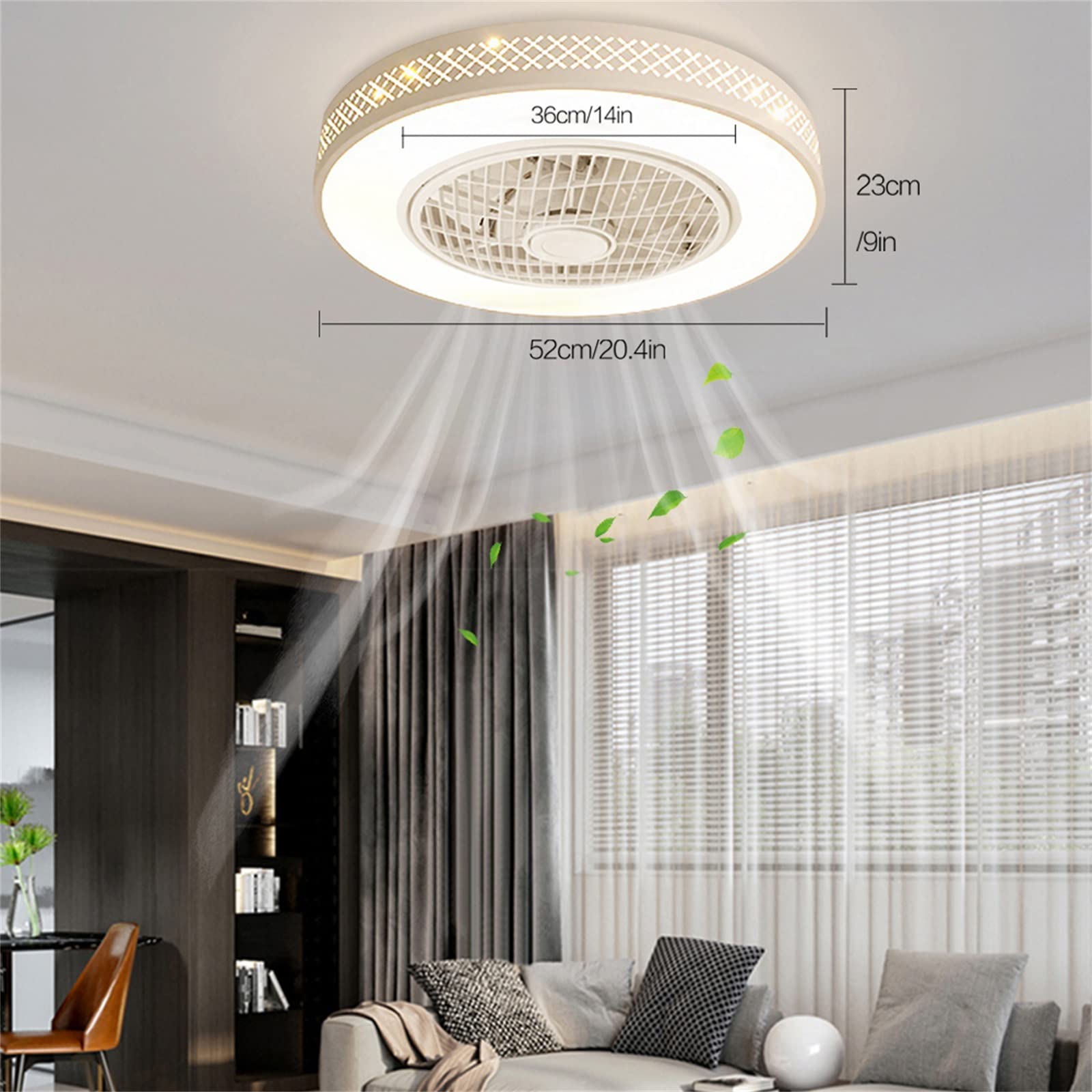 20 Inch Low Profile Flush Mount Ceiling Fan with LED Light - Modern Enclosed Dimmable Remote Control Ceiling Fan for Bedroom, Living Room, Kitchen - Quiet Operation & Energy Efficient Cooling Solution
