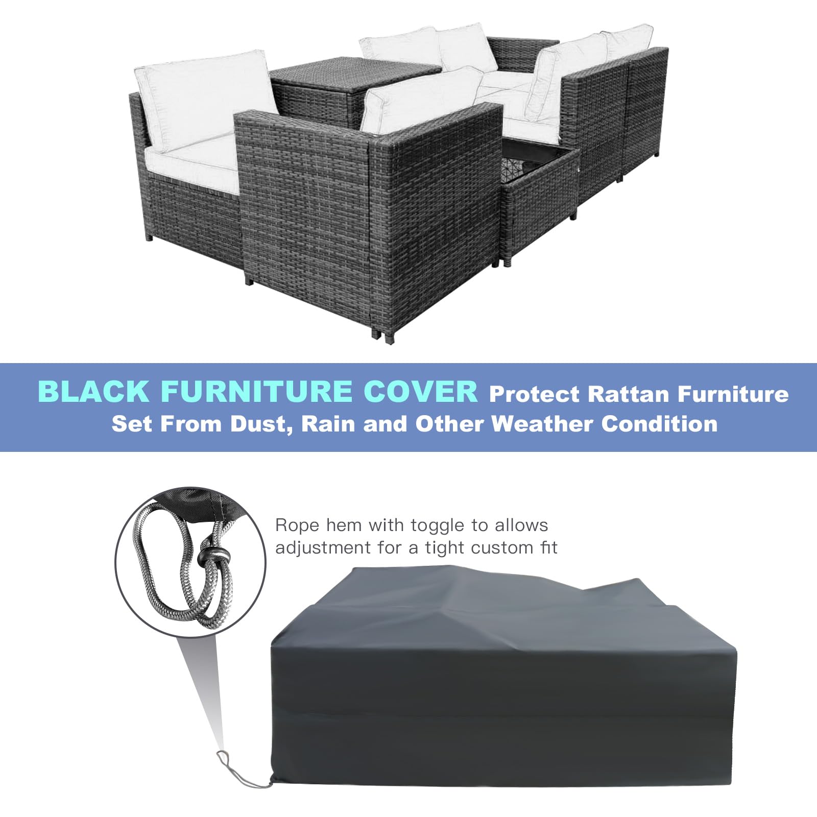 8-Piece Outdoor Patio Furniture Set - Rattan Wicker Sectional Sofa with Coffee Table, Cushions & Storage Box for Garden, Backyard, Poolside | Durable All-Weather Conversation Set for Relaxing & Entertaining