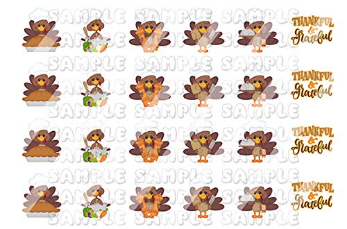 Thanksgiving Turkey Nail Art Decals for Chefs - Festive Holiday Nail Stickers for Cooking & Baking Enthusiasts