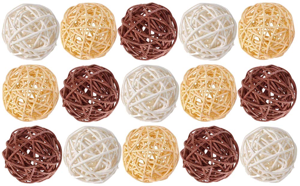 Natural Wicker Rattan Balls - Decorative Vase Fillers, Home Ornaments for Christmas Tree, Garden, Wedding, Party & Coffee Table Decor - DIY Craft Supplies, Bird Toys for Parrots (White, Coffee, Natural) - Perfect for Boho Home Decor, Centerpieces & Pet Enrichment