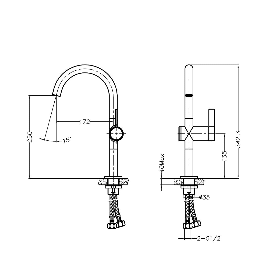 DAX Portofino Single Handle Vessel Bathroom Faucet in Matt Black Finish (DAX 4341B BL) - Modern Sink Faucet for Bathroom Vanity, Powder Room & Guest Bath Installation