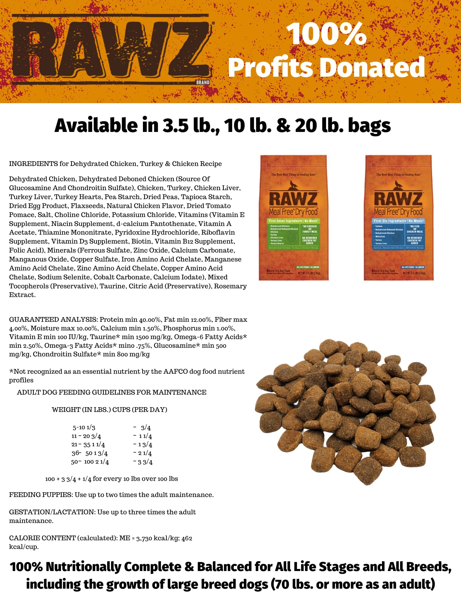 Rawz Meal Free Dry Dog Food - 10 lb Bag, Chicken, Salmon & Whitefish Recipe - High Protein Grain-Free Kibble for Adult Dogs - Perfect for Sensitive Stomachs & Allergies - Home Feeding & Travel Use