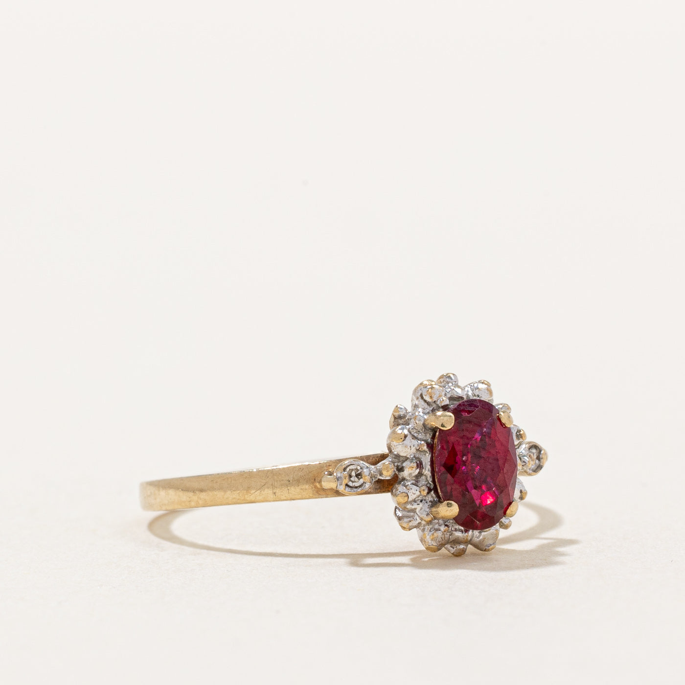 Exquisite Synthetic Ruby & Diamond Halo Ring - 0.50ct Center Stone with 0.01ctw Accents - Size 7 - Perfect for Engagement, Anniversary & Special Occasion Gifts