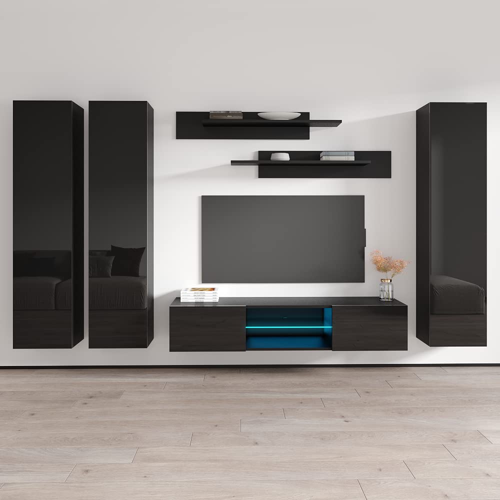 Modern Floating TV Stand with Storage & LED Lights - Wall-Mounted Entertainment Center Console for Living Room & Bedroom - Meble Fly CD1 33
