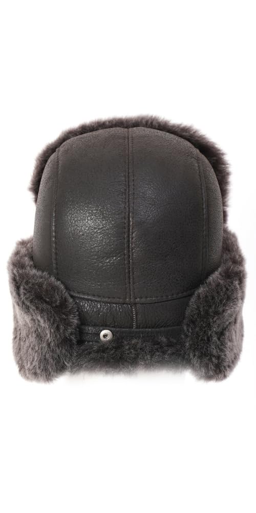 Ushanka Aviator Trapper Leather Hat for Men & Women | Genuine Sheepskin Fur Russian Soviet Earflap Winter Hat | Warm Unisex Outdoor Hat 2024 | Perfect for Skiing, Snowboarding & Cold Weather Activities