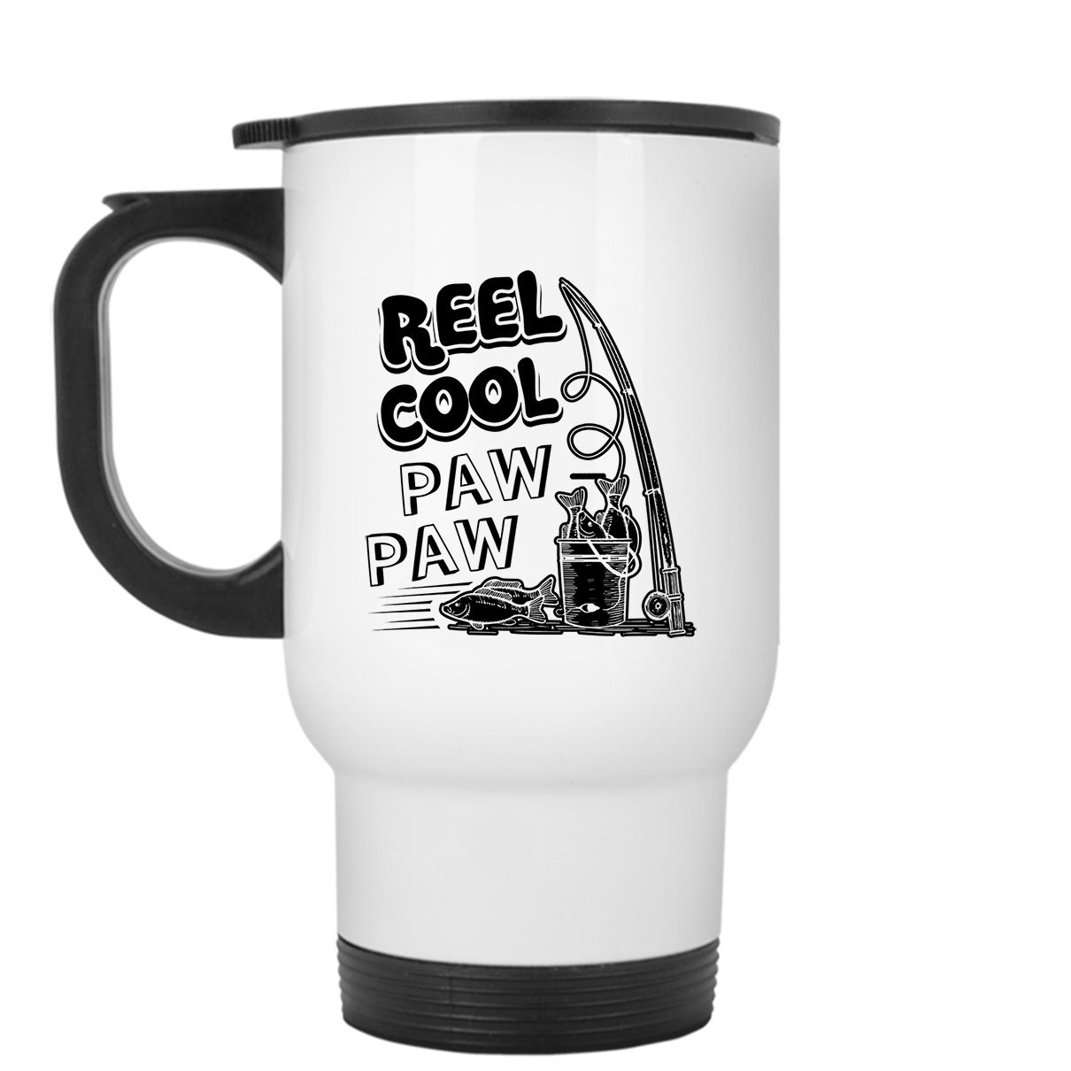 Reel Cool Pawpaw Insulated Travel Mug - 16oz Stainless Steel Vacuum Flask with Lid, Leakproof Coffee Tumbler for Hot & Cold Drinks - Perfect for Commuting, Camping & Office Use (White)