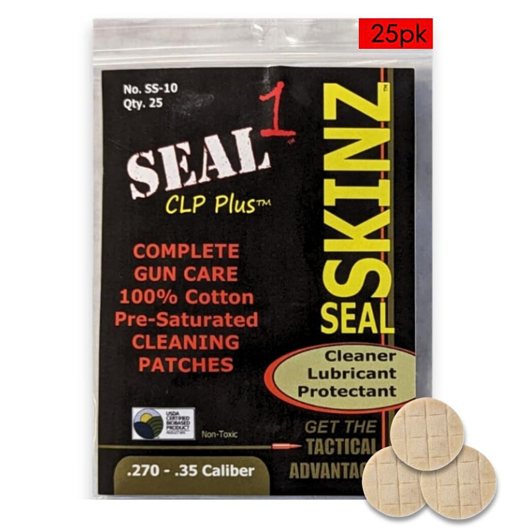 Seal Skinz Firearm Cleaning Patches - Pre-Saturated CLP Gun Cleaning Patches for Bore & Barrel | Gun Oil & Cleaner Kit to Clean, Lubricate, Protect & Prevent Rust | Multiple Sizes for Pistols, Rifles & Shotguns | Perfect for Range Day, Hunting & Firearm Maintenance