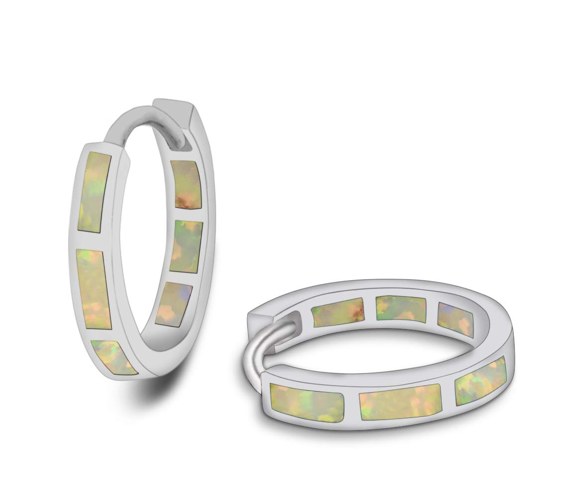 Tingle Sterling Silver Hoop Earrings - Silver Blue Opal Small Hoops, White Opal Large Hoops, Wide Italian Craft Royal Blue Hoops | Perfect for Weddings, Parties & Everyday Elegance