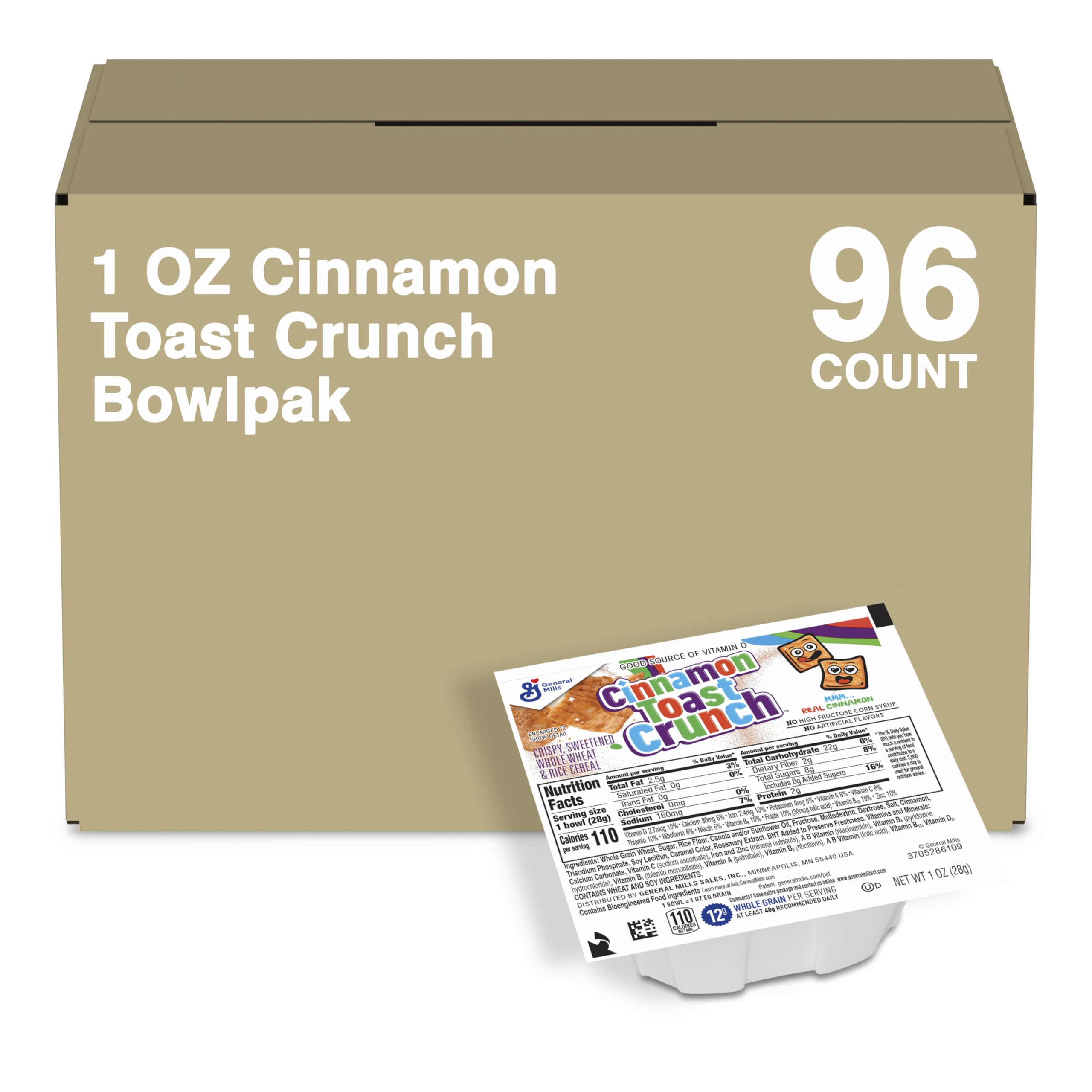 Cinnamon Toast Crunch Cereal Single Serve Bowl, 1 Oz (Pack of 96) - Perfect for Breakfast, Office Snacks & On-the-Go Convenience