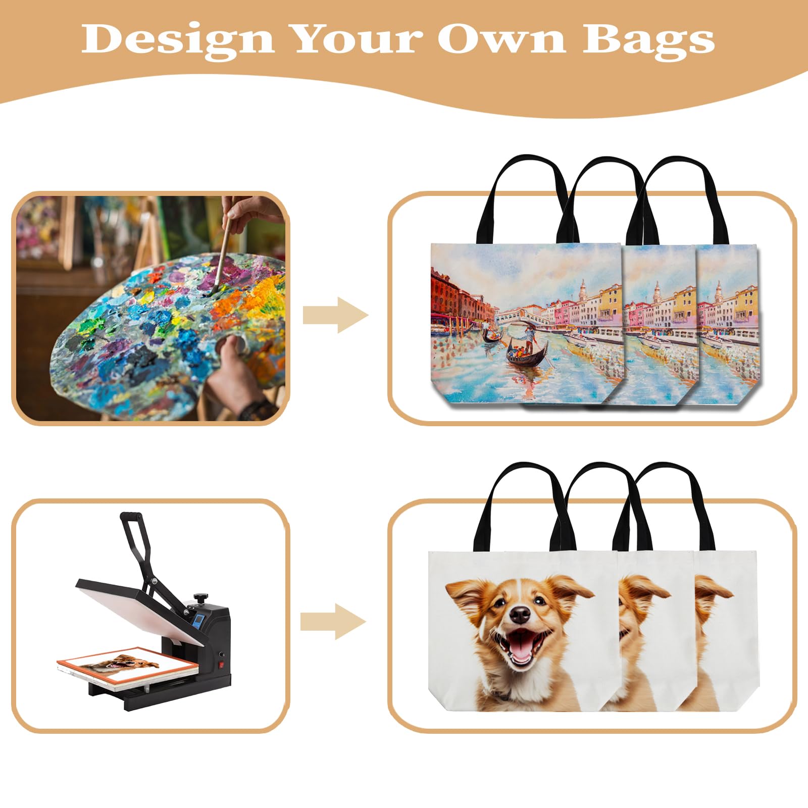 12 Pack Sublimation Tote Bags Blank Canvas Polyester Bags for DIY Printing - Customizable Grocery Totes for Crafts, Gifts & Personalization (White) | Perfect for Beach Trips, Shopping & Personalized Gifts