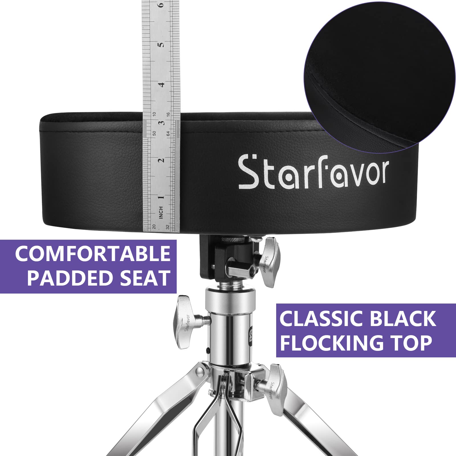 Starfavor Drum Practice Pad with Snare Stand & Adjustable Drum Throne Set - Includes 5A Drumsticks for Home Practice, Studio Sessions & Live Performances