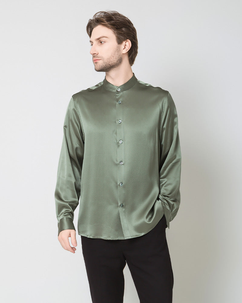 Premium Silk Men's Casual Long Sleeve Shirt - Breathable & Comfortable for Office, Travel & Special Occasions