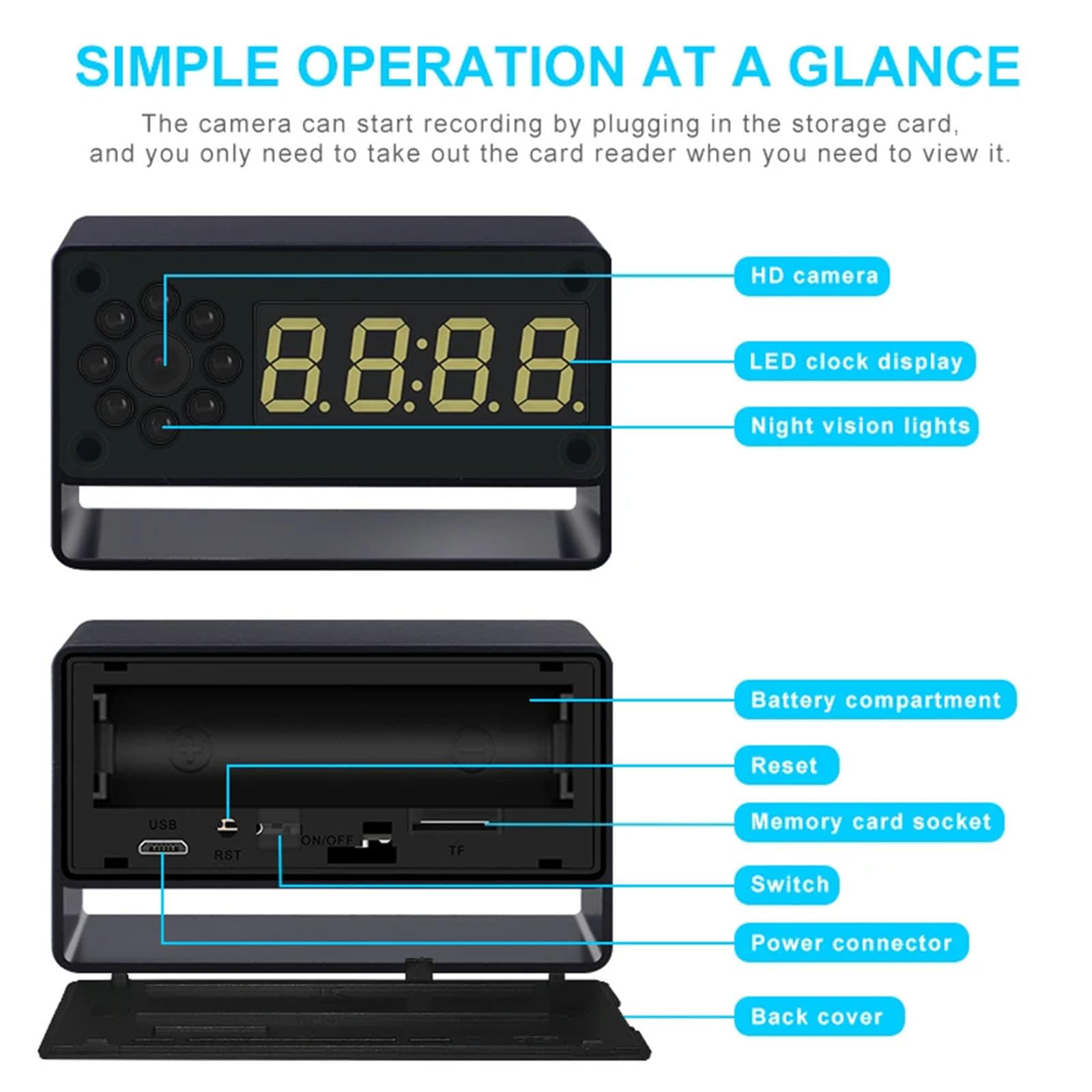 FKINGLRK 1080P Wireless Mini Full HD Digital Clock Camera with Night Vision - WiFi Remote Monitoring & Motion Detection for Home Security - Perfect for Baby Monitoring, Pet Watching, and Indoor Surveillance