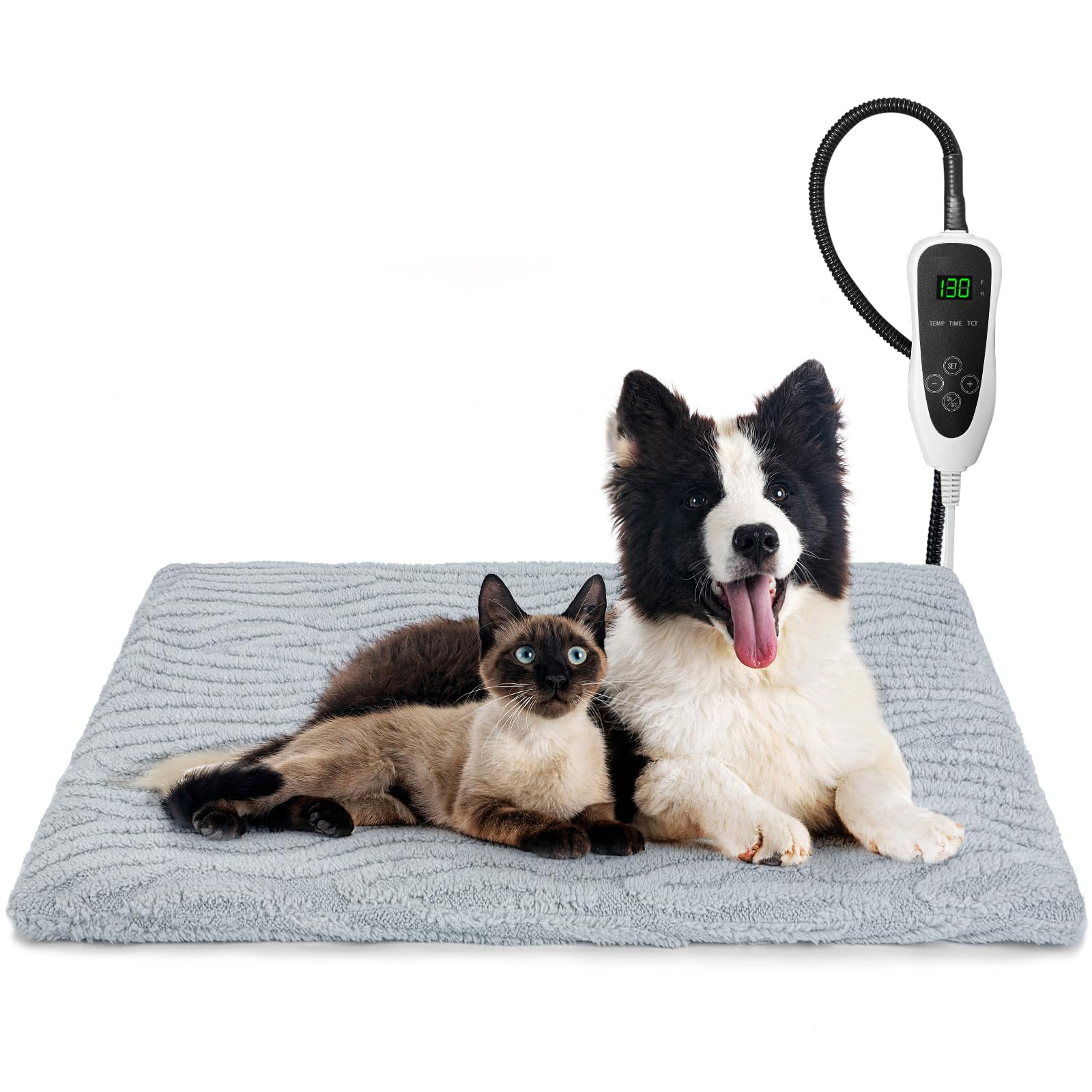 MIXJOY Heated Dog Bed - 11 Adjustable Temperature Pet Heating Pad with Timer, Washable Cover for Indoor Cats & Dogs (28