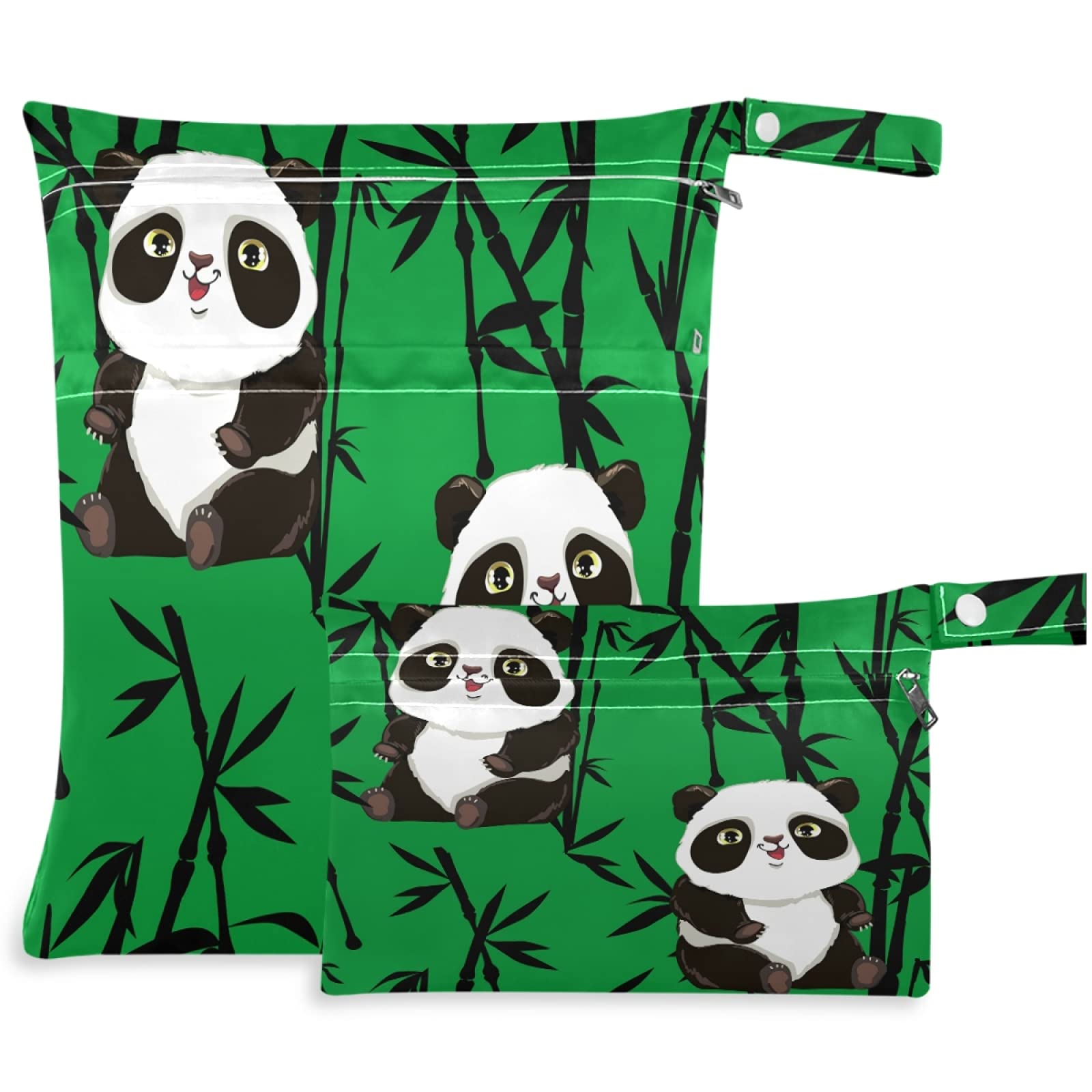 Visesunny Cute Panda Animal 2Pcs Wet Bag with Zippered Pockets - Washable & Reusable Travel Wet Bag for Swimsuits, Gym Clothes, Diapers - Perfect for Beach, Pool, Daycare, Stroller & Toiletries Storage