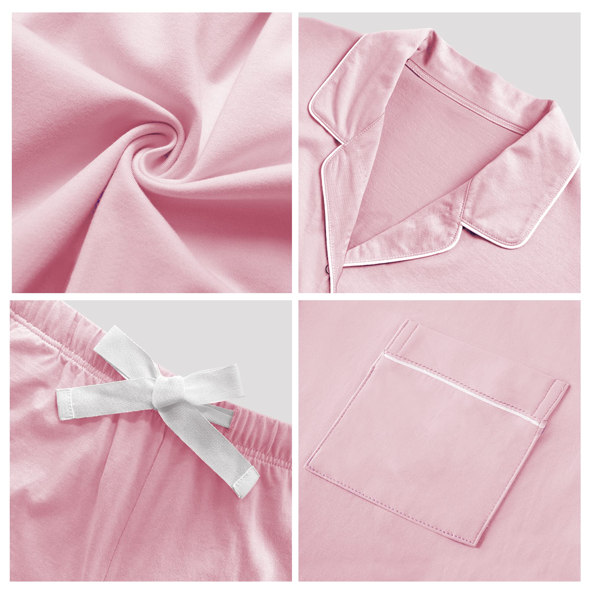 COLORFULLEAF Women's 100% Cotton Pajama Set - Button Down Short Sleeve Sleep Shirt & Lounge Pants - Soft Breathable Ladies Nightwear for Home, Travel & Relaxation